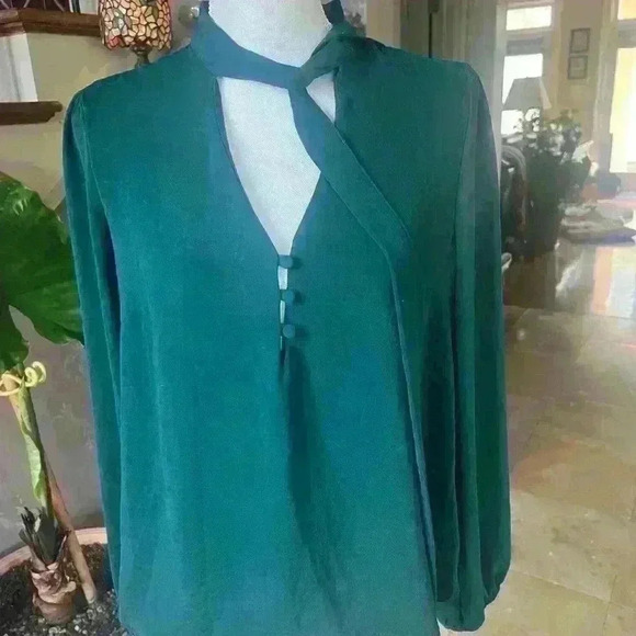 Crescent and Willough ladies blouse medium Green long sleeve neck tie attached - Picture 8 of 9